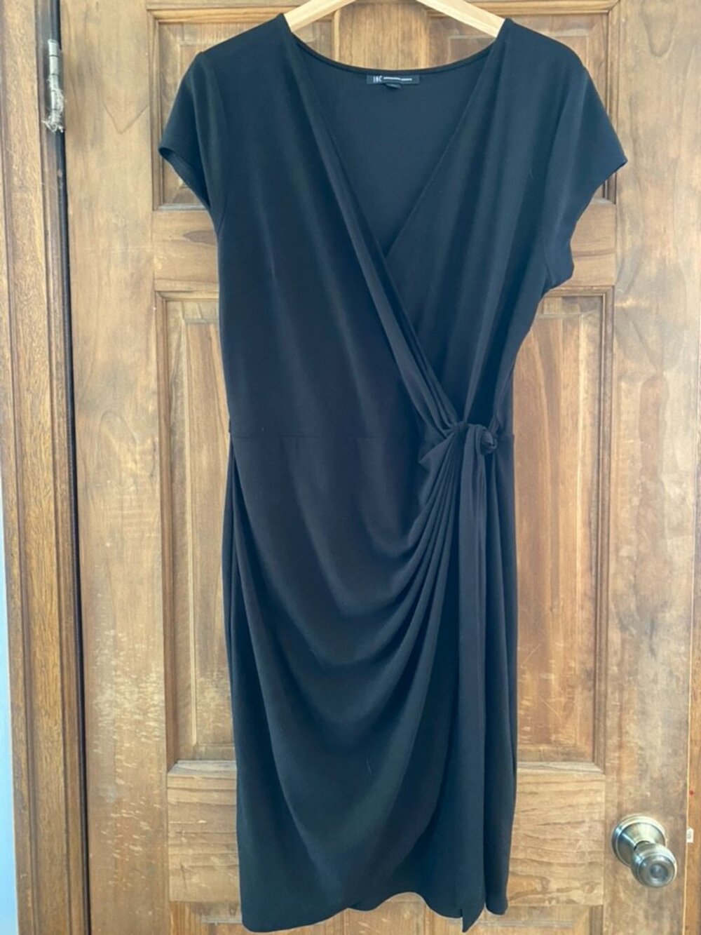 I N C black wrap front dress in size L